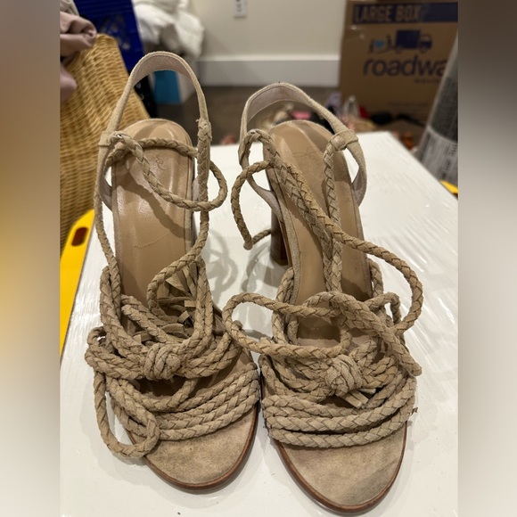 Joie Braided Banji Ankle Tie Lace Up Block Heel Sandals - Picture 2 of 4